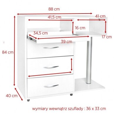 Professional trolley-cabinet for beauticians with space for a lamp to insert a magnifying glass Y-300, white 4