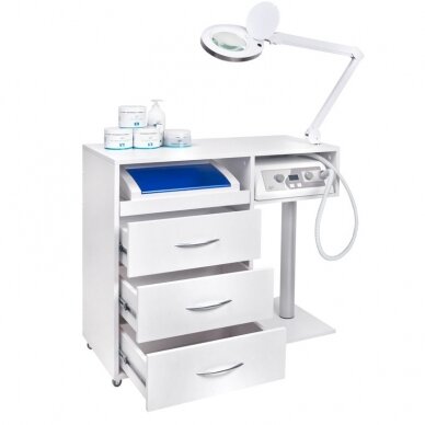 Professional trolley-cabinet for beauticians with space for a lamp to insert a magnifying glass Y-300, white 9