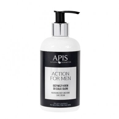 APIS ACTION FOR MEN maitinanitis ir drėkinantis kūno ir rankų kremas su kolagenu ir agano aliejumi, 300 ml