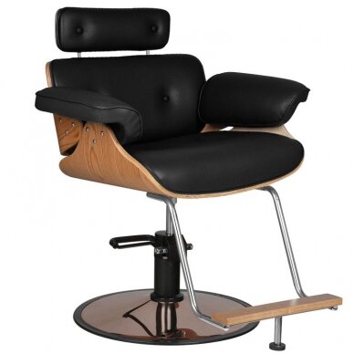 Professional hairdressing chair with footrest and wooden elements GABBIANO FLORENCE, black + ADJUSTABLE HEADBACK