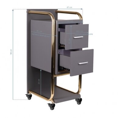 Professional beauty salon trolley GABBIANO SOLO, gray with gold frame 3