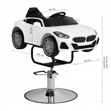 Professional children's chair for hairdressers BMW car, white color 4