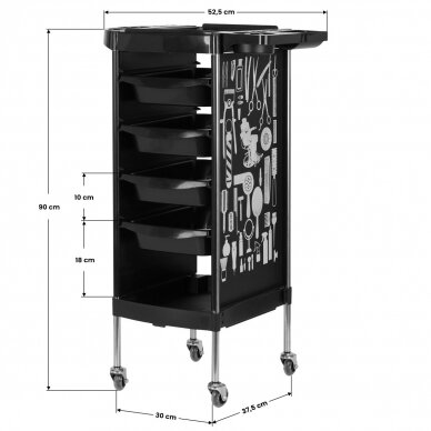 Professional hairdressers trolley GABBIANO X11-9 GRAPHICS, black color 7