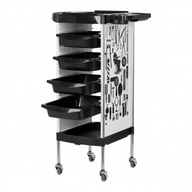 Professional hairdresser trolley GABBIANO X11-9 GRAPHICS, black and white colors 1