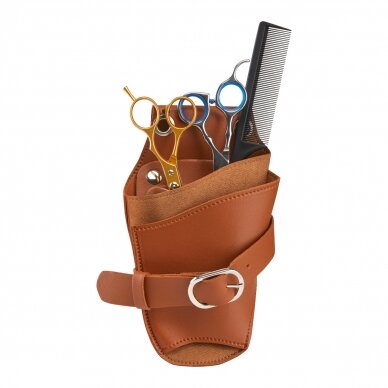 Holster case with belt for barber scissors T11, brown color