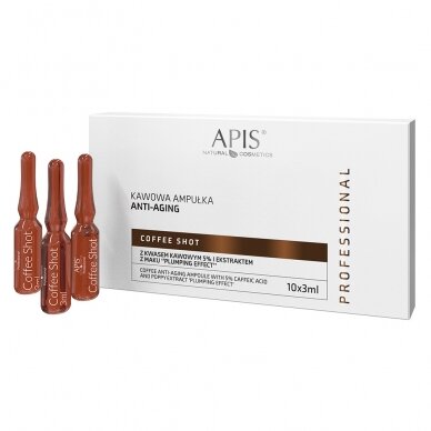 APIS COFFEE SHOT stangrinančio poveikio ampulės, odai praradusiai elastingumą, su kavos ir aguonų ekstraktu, 10x3,5ml.