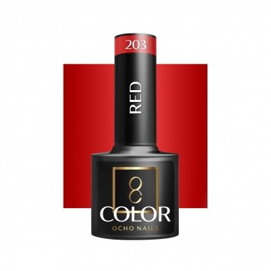 OCHO NAILS ilgalaikis hibridinis nagų lakas manikiūrui RED 203, 5 g.