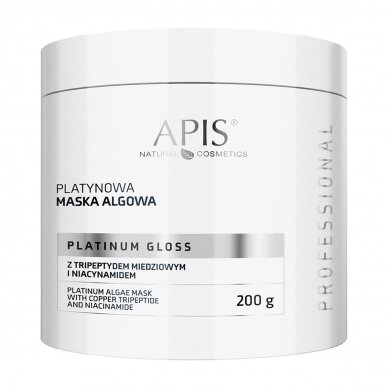 APIS PLATINUM GLOSS alginatinė kaukė su vario tripeptidu ir koloidine platina, skirta intensyviai atjauninančiai procedūrai, 200 g.