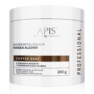 APIS COFFEE SHOT biorevitalizuojanti alginatinė kaukė su kavos rūgštimi ir kavos pupelėmis, 200 g.