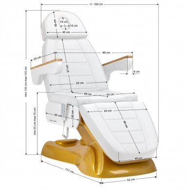 Profesionalus elektrinis kosmetologinis gultas-lova SILLON LUX GOLD 273B (3 varikliai), baltai auksinės spalvos 15