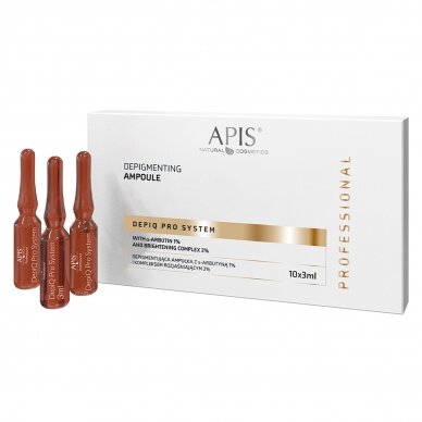 APIS DEPIQ PRO SYSTEM depigmentuojanti ampulė su α-arbutinu 1% ir šviesinimo kompleksu 2%, 10x3ml