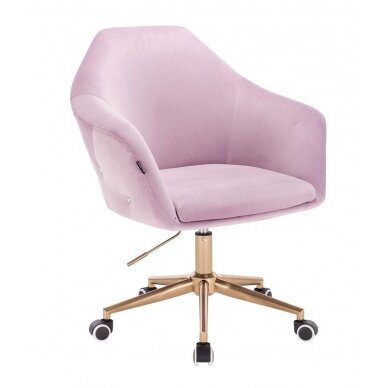 Wide beauty salon chair with gold wheels HR547K, lilac velour