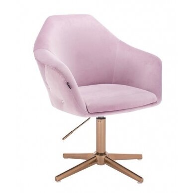 Wide beauty salon chair with stable four-legged gold-colored base HC547CROSS, lilac velour