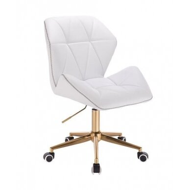 Professional eco leather master chair with gold base and wheels HR212K, white color