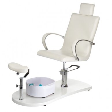 Professional hydraulic pedicure chair with footrest and massage tub BR-2308, white color