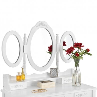 Dressing table ELSA with 3 mirrors and a chair, 7 drawers, white color 1