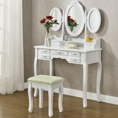 Dressing table ELSA with 3 mirrors and a chair, 7 drawers, white color 5