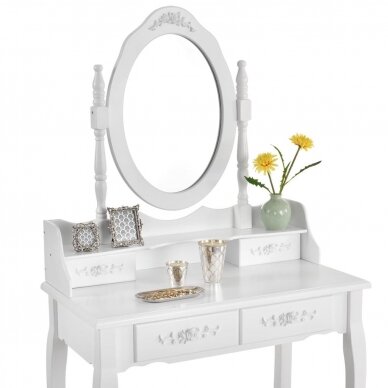 Makeup table MIRA with mirror and chair, white color 1