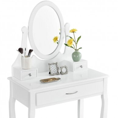 Makeup table LENA with mirror and chair, white color 1