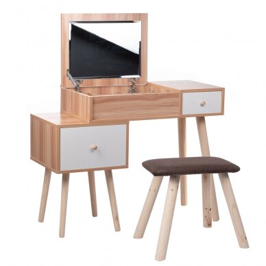 Makeup table STELLA with mirror, LED lighting and chair, white color