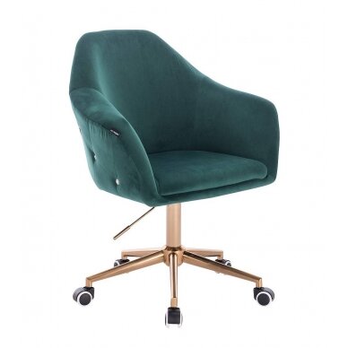 Wide beauty salon chair with gold wheels HHR547K, green velour