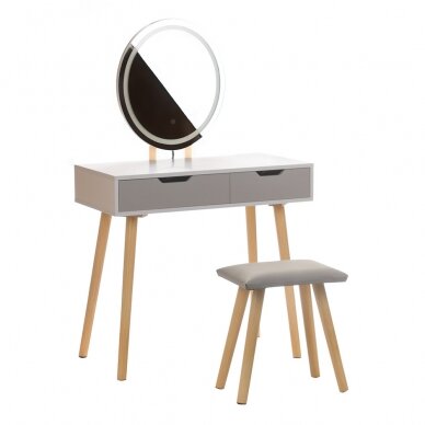 Makeup table A2 with mirror, LED lighting and chair, white color