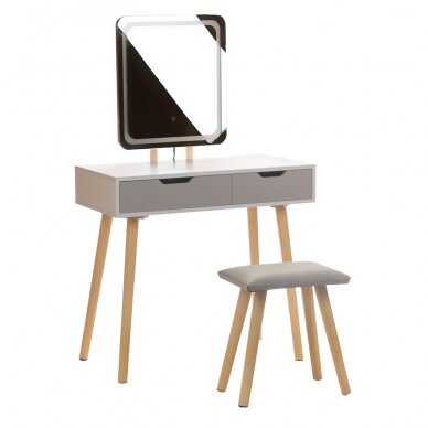 Makeup table A3 with mirror, LED lighting and chair, white color