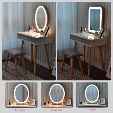 Makeup table A3 with mirror, LED lighting and chair, white color 2