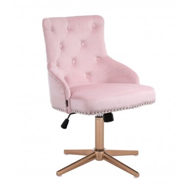 Klasikinio stiliaus grožio salono kėdė stabiliu keturašiu pakoju HR654CROSS, švieisiai rožinis veliūras