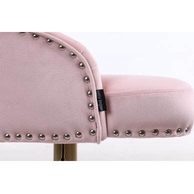 Klasikinio stiliaus grožio salono kėdė stabiliu keturašiu pakoju HR654CROSS, švieisiai rožinis veliūras 1