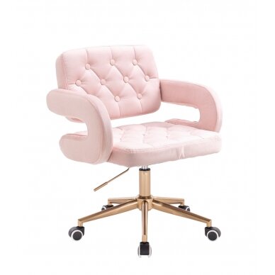 Profesionali grožio salono kėdė su ratukais HR8403K rožinis veliūras