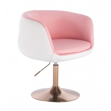 Grožio salono kėdė stabiliu auksiniu pagrindu HC333N, baltai rožinė