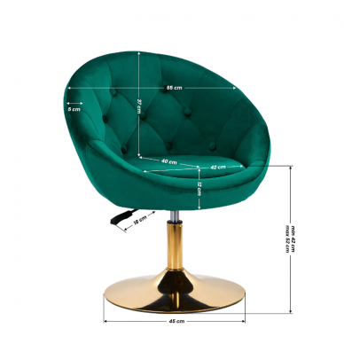 4Rico grožio salono kėdė stabiliu pagrindu QS-BL12B, žalias aksomas 8