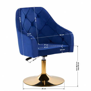 4Rico grožio salono kėdė stabiliu pagrindu QS-BL14G, mėlynas aksomas 8