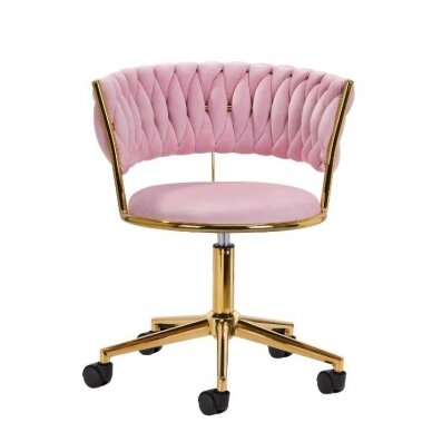 4Rico beauty salon chair with wheels QS-GW01G, pink velvet 1