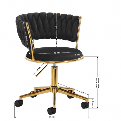 4Rico grožio salono kėdė su ratukais QS-GW01G, juodas aksomas 7