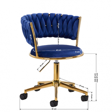 4Rico grožio salono kėdė su ratukais QS-GW01G, mėlynas aksomas 7