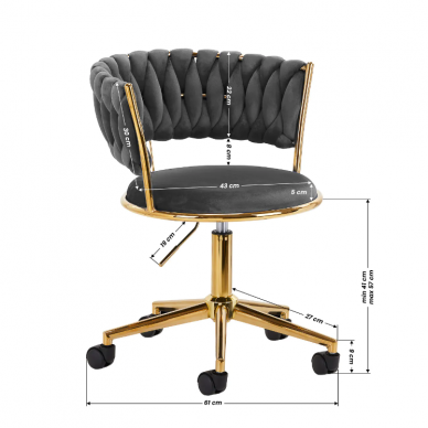 4Rico grožio salono kėdė su ratukais QS-GW01G, pilkas aksomas 7