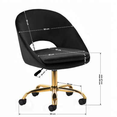 4Rico grožio salono kėdė su ratukais QS-MF18G, juodas aksomas 6