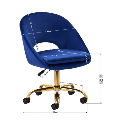 4Rico grožio salono kėdė su ratukais QS-MF18G, mėlynas aksomas 6