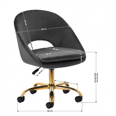 4Rico grožio salono kėdė su ratukais QS-MF18G, pilkas aksomas 6