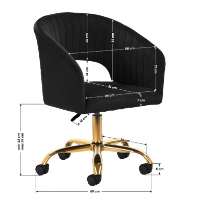 4Rico grožio salono kėdė su ratukais QS-OF212G, juodas aksomas 7