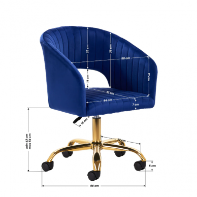 4Rico grožio salono kėdė su ratukais QS-OF212G, mėlynas aksomas 7
