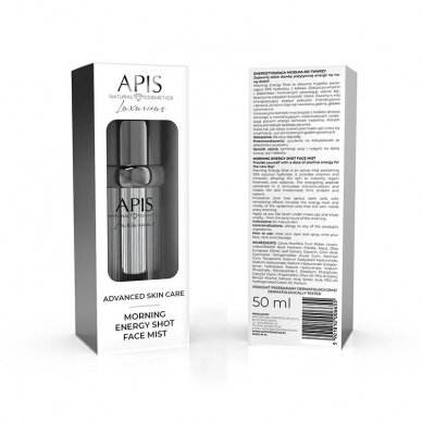 APIS ADVANCED SKIN CARE MORNING ENERGY SHOT FACE MIST energizuojanti veido odos migla su 50 % kokoso hidrolatu, 50 ml