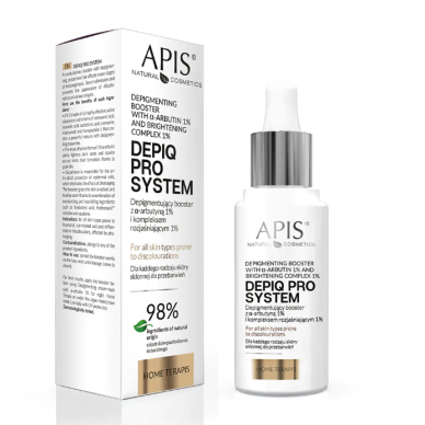 APIS DEPIQ PRO SYSTEM depigmentuojantis stiprintuvas su alfa-arbutinu 1% ir šviesinančiu kompleksu 1%, 30 ml