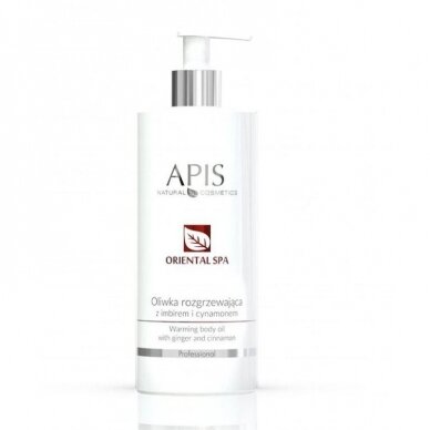 APIS ORIENTAL SPA profesionalaus masažo aliejus su imbiero ekstraktais, cinamonu ir gvazdikėliais, 500 ml.