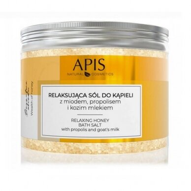 APIS RELAX HONEY BATH SALT atpalaiduojanti vonios druska su medumi ir ožkų pienu, 650 g.