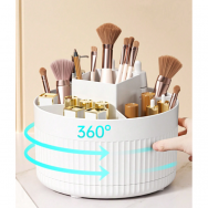 Rotating stand for makeup brushes and cosmetics, white