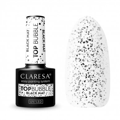 CLARESA hybrid top layer of nail polish TOP BUBBLE BLACK MATT NO WIPE, 5 g.