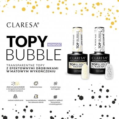 CLARESA hibridinis nagų lako viršutinis sluoksnis TOP BUBBLE BLACK MATT NO WIPE, 5 g. 1